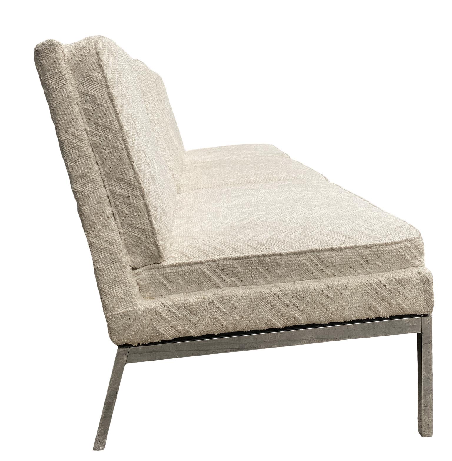 Mid-Century Modern Original Florence Knoll Loveseat 3-Seat Sofa Chenille 1