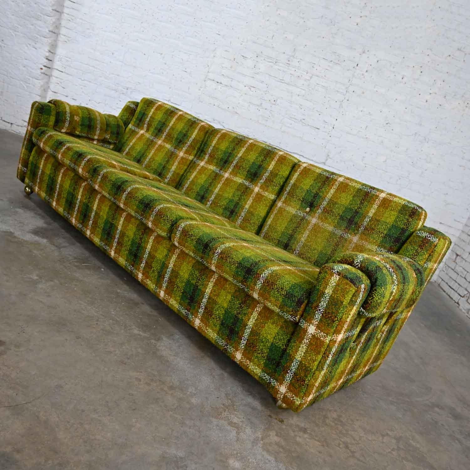 green plaid sofa