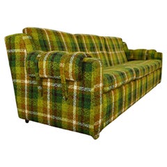 Vintage Mid-Century Modern Original Green & Gold Plaid Sofa by Mastercraft Lawson Style