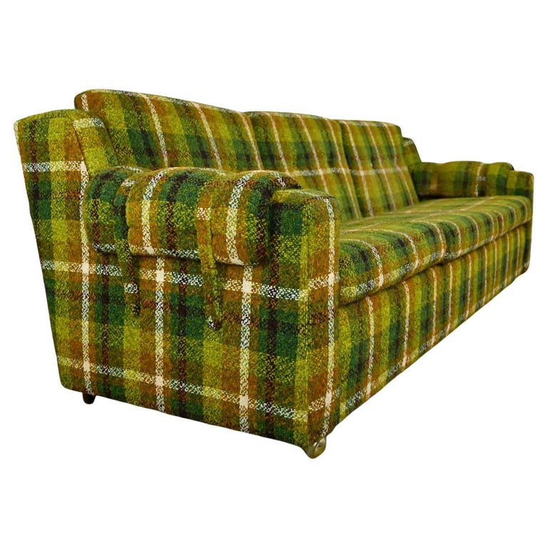 Mid-Century Modern Original Green and Gold Plaid Sofa by Mastercraft Lawson  Style at 1stDibs