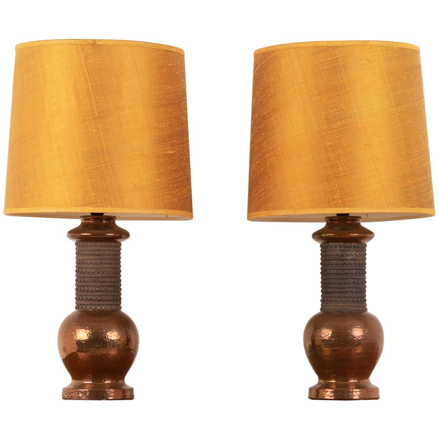 Mid-Century Modern Original Italian Bitossi Copper Lamps