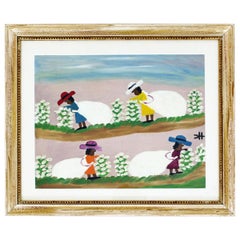 Mid-Century Modern Original Oil Canvas Cotton Picking Signed Clementine Hunter