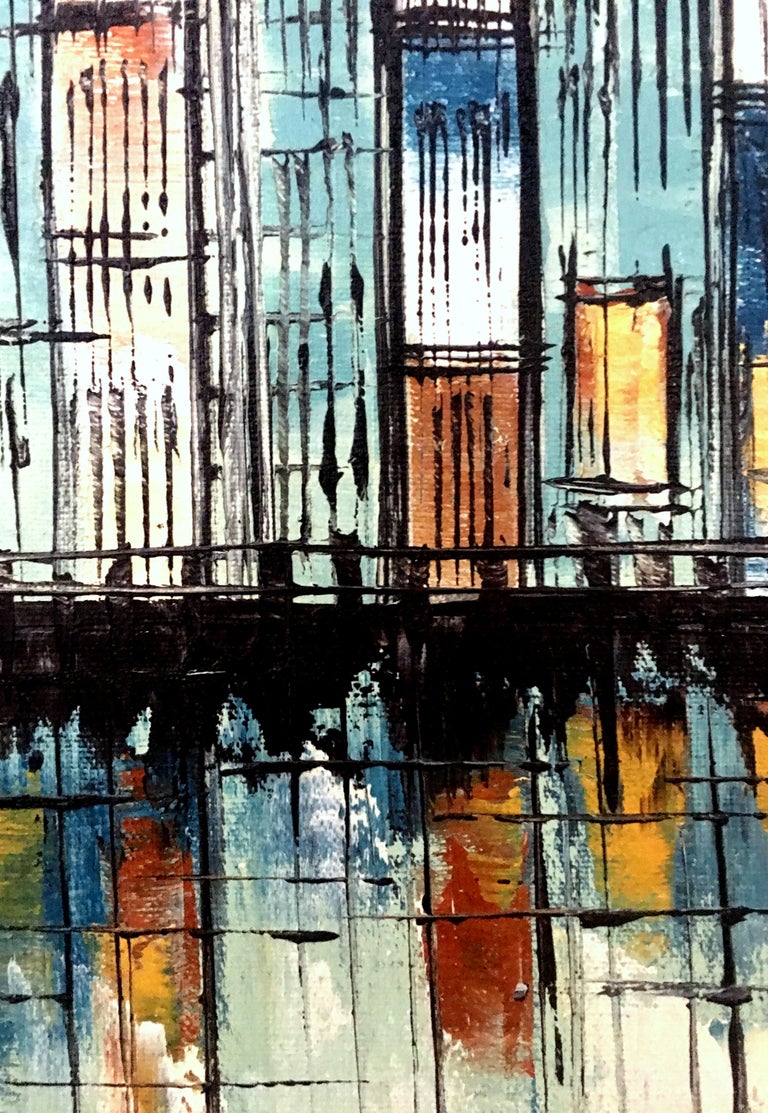 MidCentury Modern Original Oil On Canvas "Cityscape" Painting By