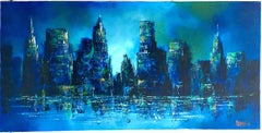 Mid-Century Modern Original Oil On Canvas "Cityscape" Painting Signed