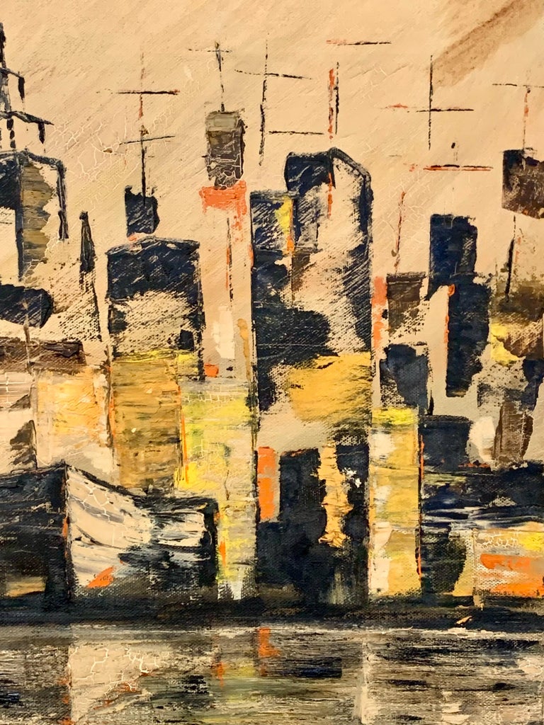 Mid-Century Modern Original Sylvia Rosen New York City Abstract Skyline  Painting For Sale at 1stDibs