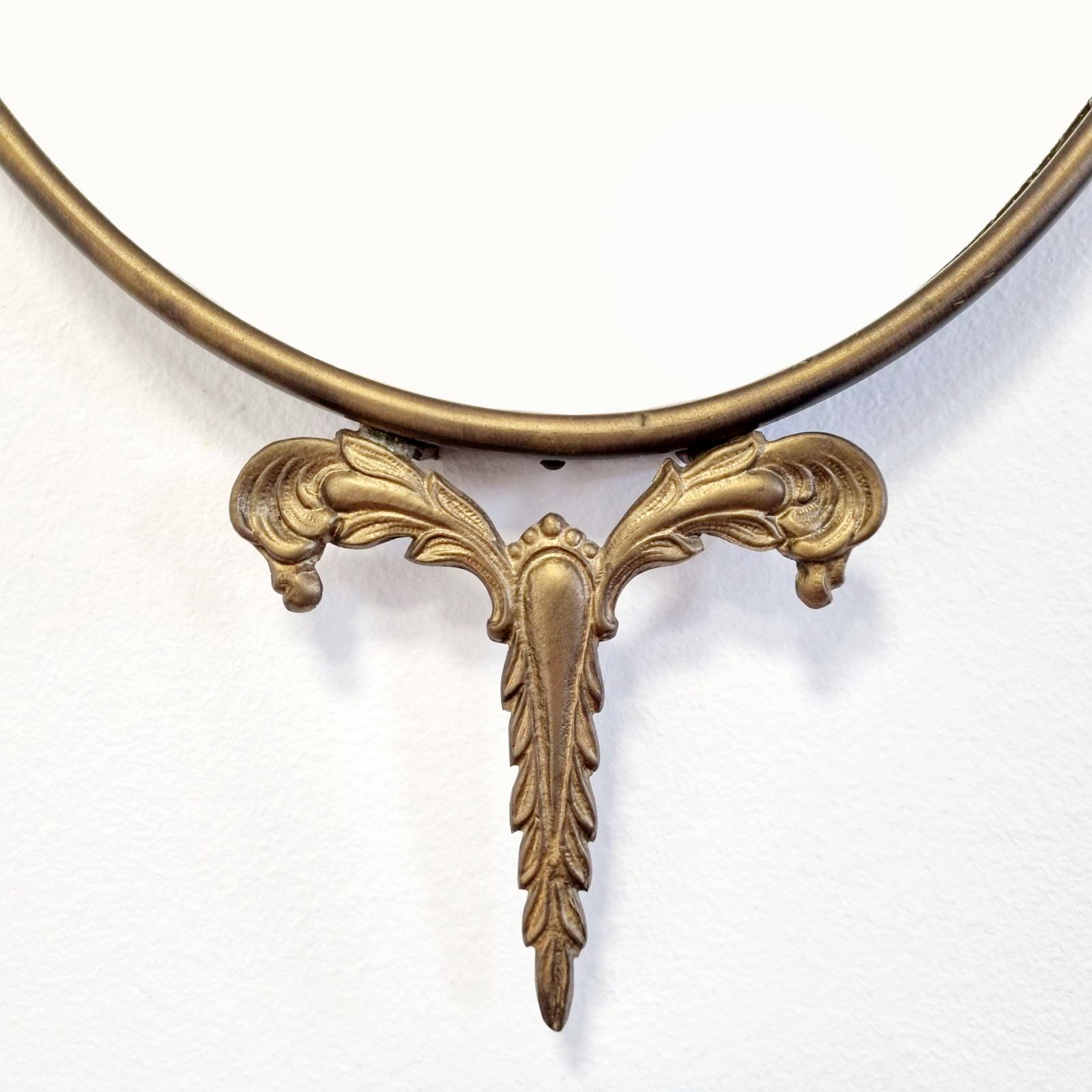 Italian Mid Century Modern Ornamented Brass Mirror, Italy 50s For Sale