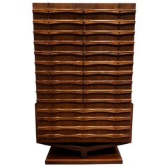 Mid-Century Modern Ornate Brutalist High Chest Wardrobe