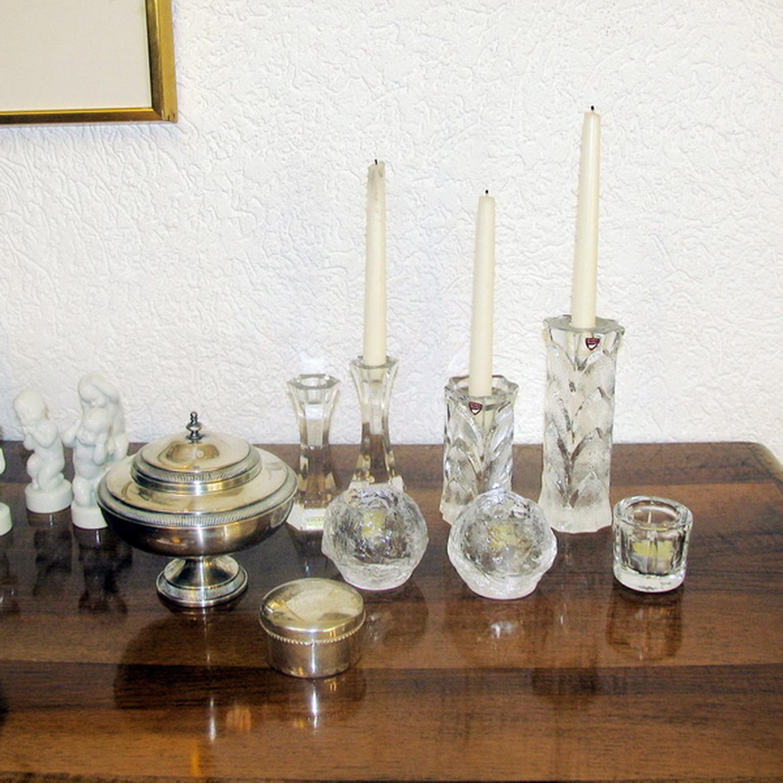 Glass Mid-Century Modern Orrefors Crystal Candleholders
