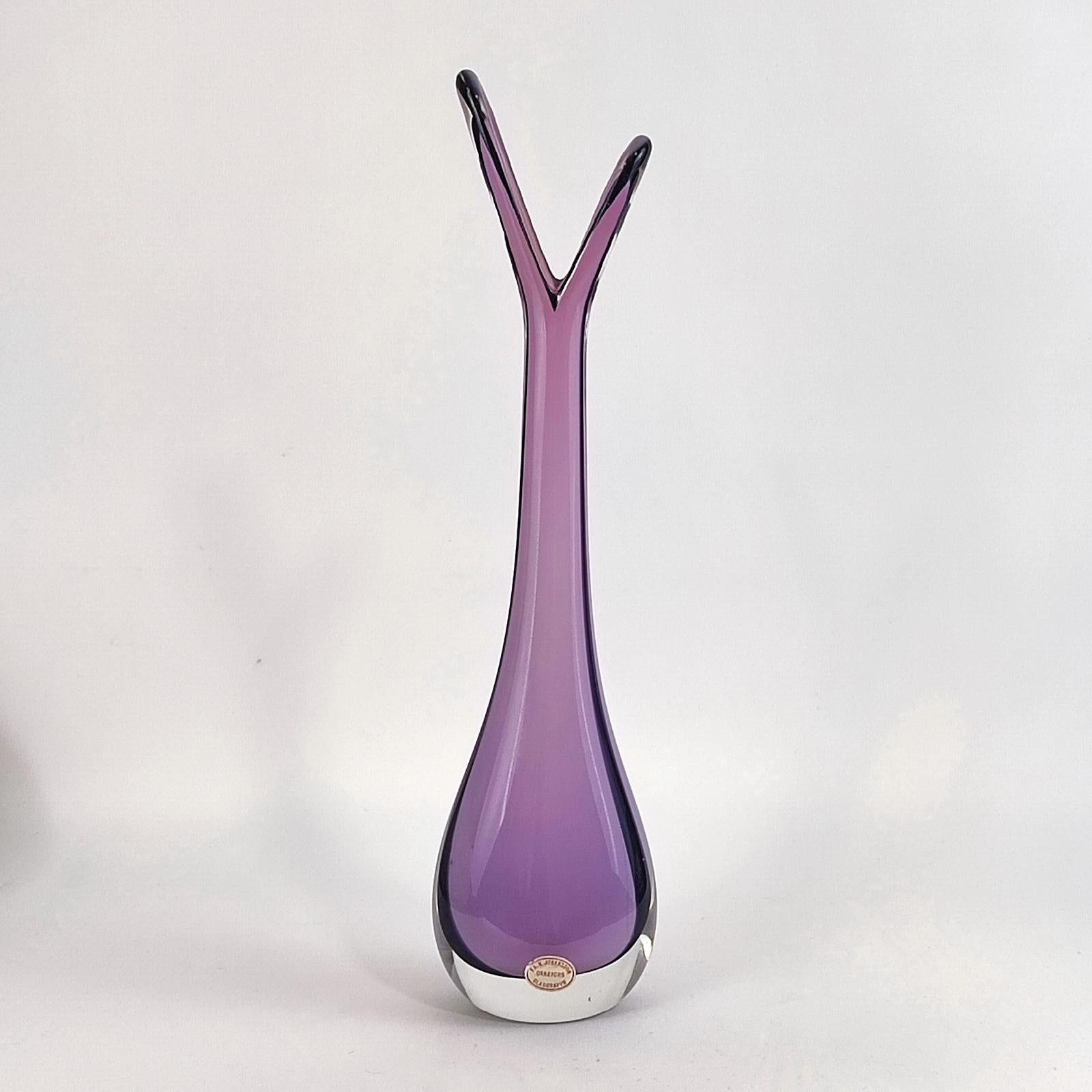 Swedish Mid-Century Modern Orrefors Purple Sommerso Scandinavian Glass Vase For Sale