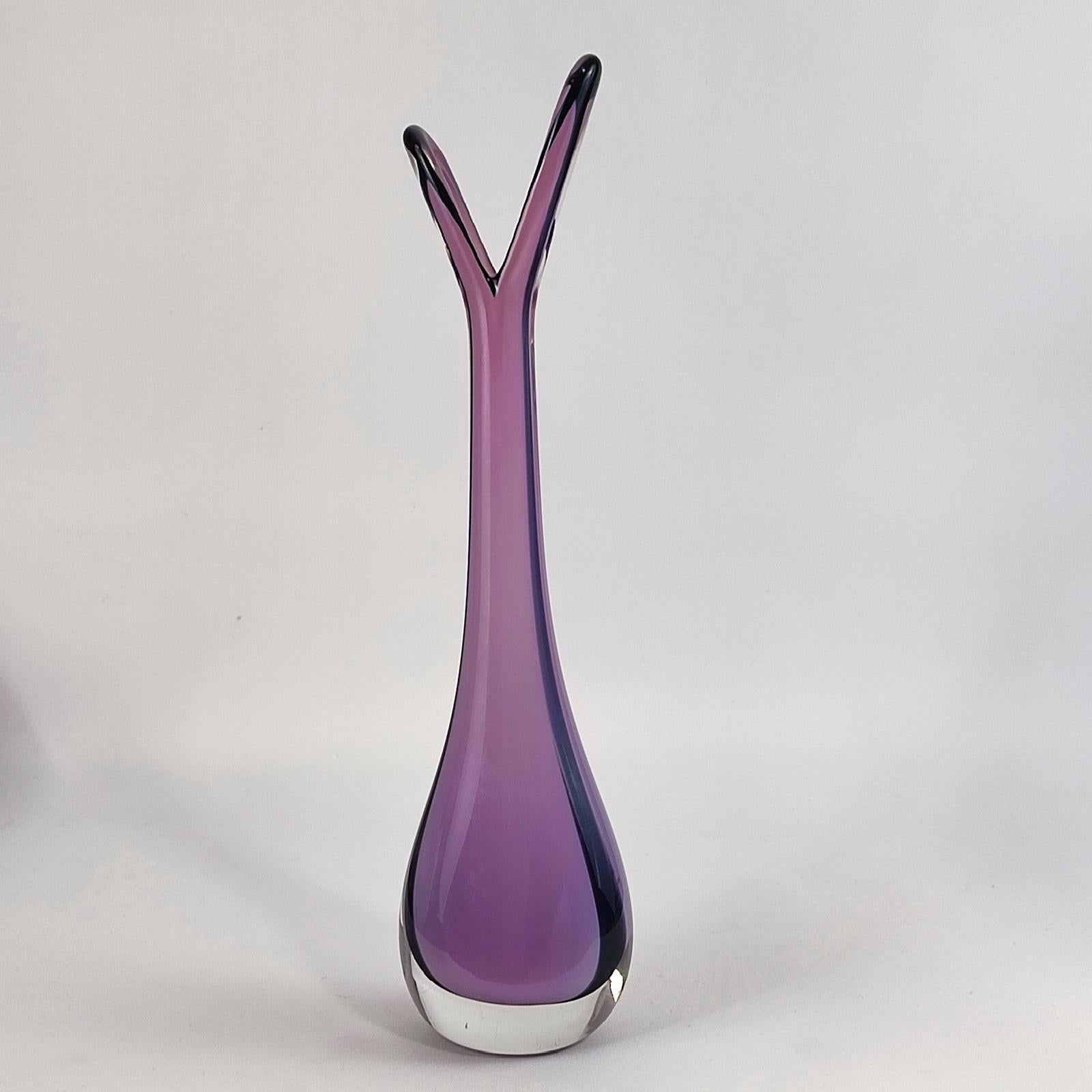 Art Glass Mid-Century Modern Orrefors Purple Sommerso Scandinavian Glass Vase For Sale