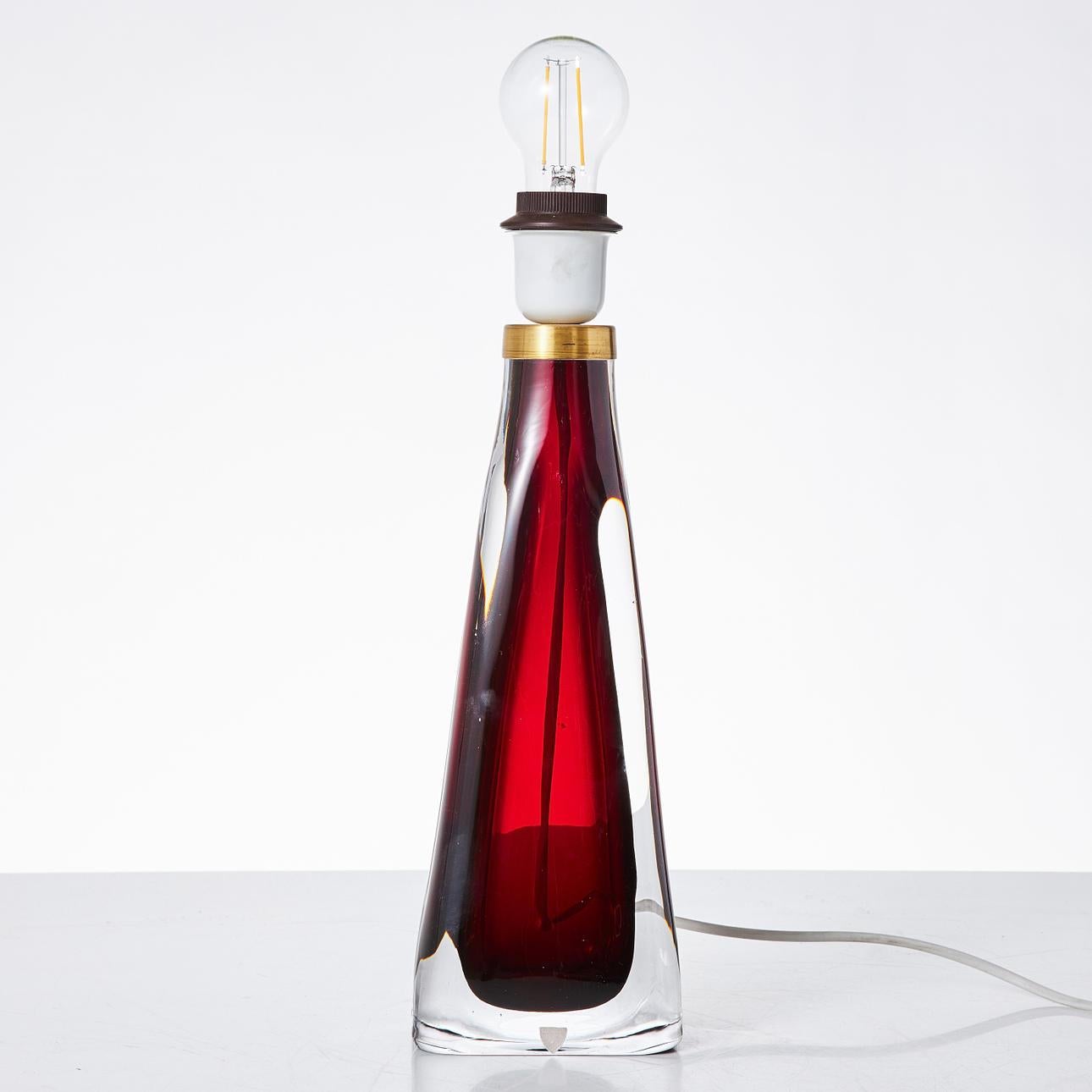 Swedish Mid-Century Modern Orrefors Table Lamp by Carl Fagerlund Ruby Red Glass - Sweden For Sale