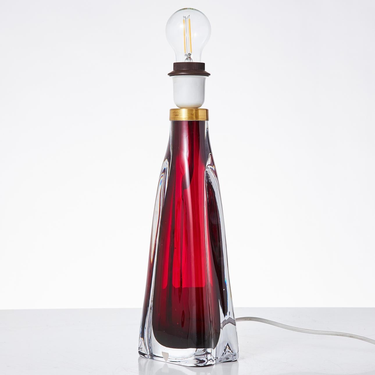 Mid-Century Modern Orrefors Table Lamp by Carl Fagerlund Ruby Red Glass - Sweden In Good Condition For Sale In Stockholm, SE