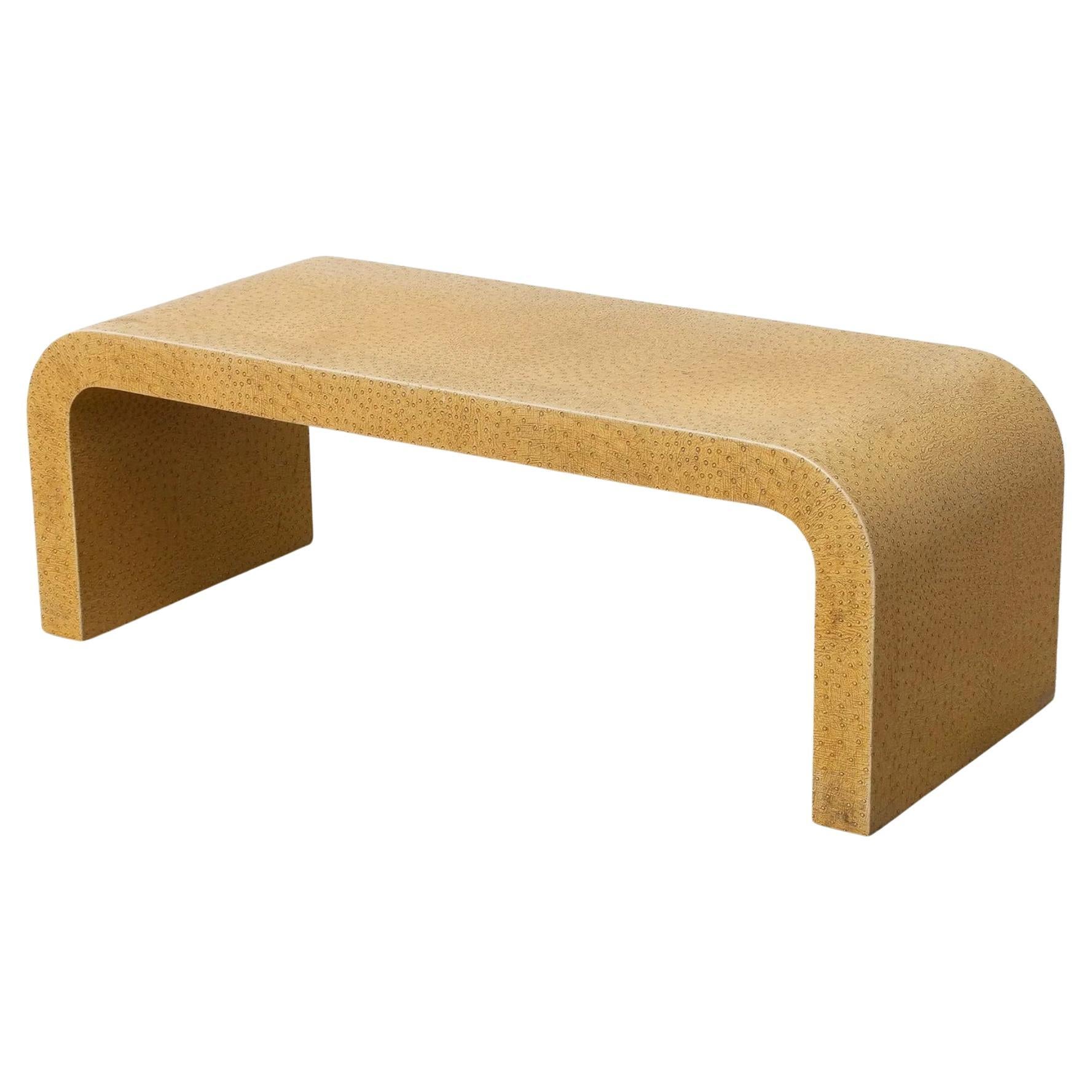 Mid Century Modern Ostrich skin Leather Post modern waterfall bench coffee table