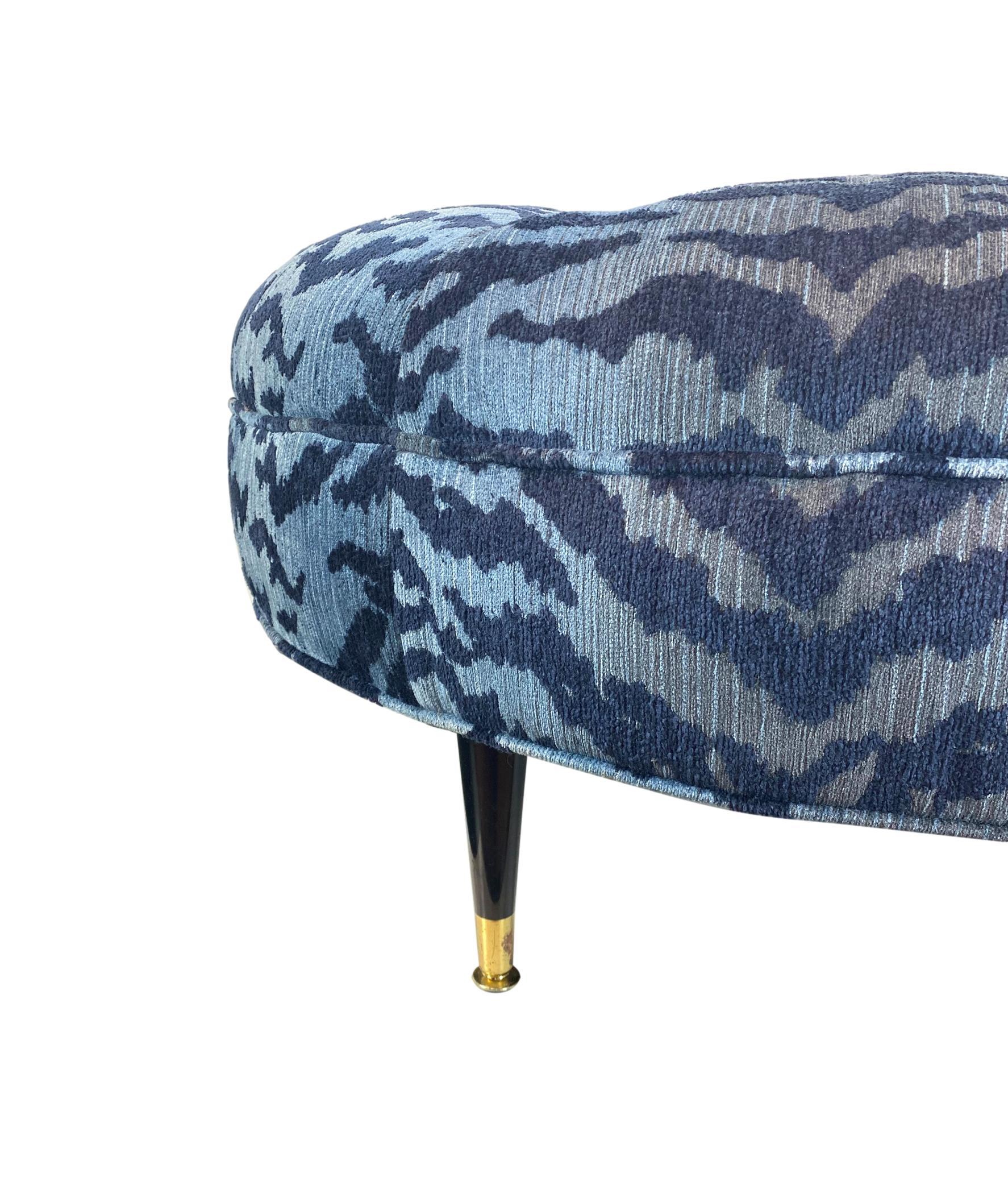 Mid-20th Century Mid-Century Modern Ottoman, circa 1950s Newly Upholstered in Blue Tiger Velvet