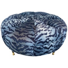 Mid-Century Modern Ottoman, circa 1950s Newly Upholstered in Blue Tiger Velvet