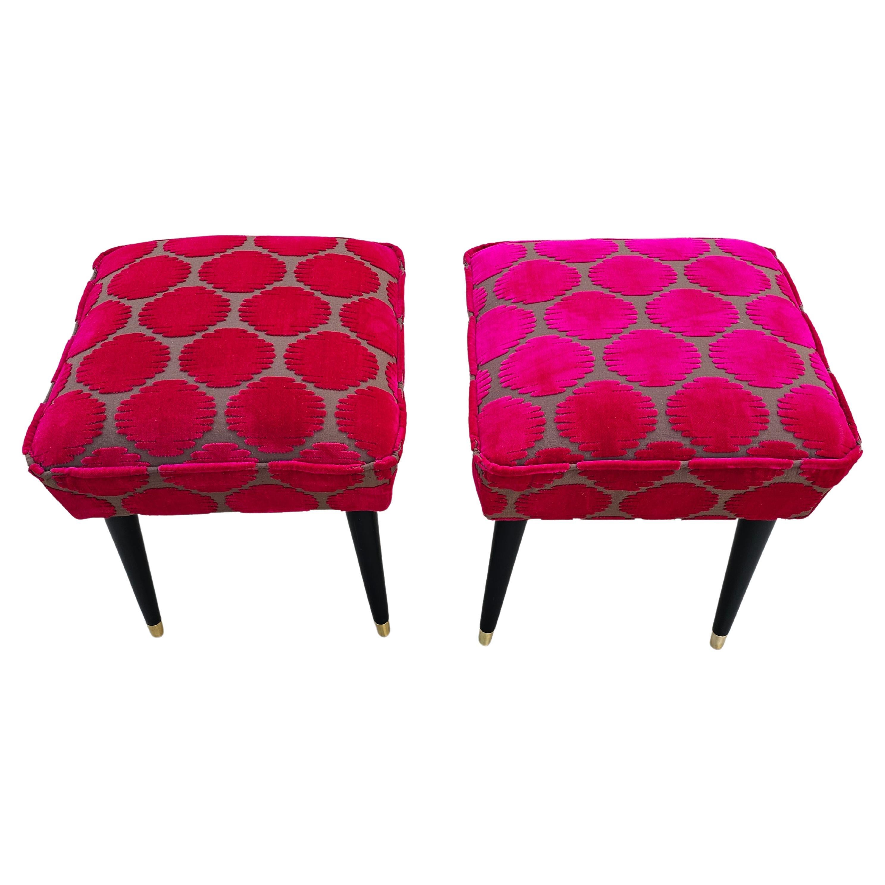 Mid-Century Modern Ottomans, Fully Refurbished, Yugoslavia, 1960s For Sale