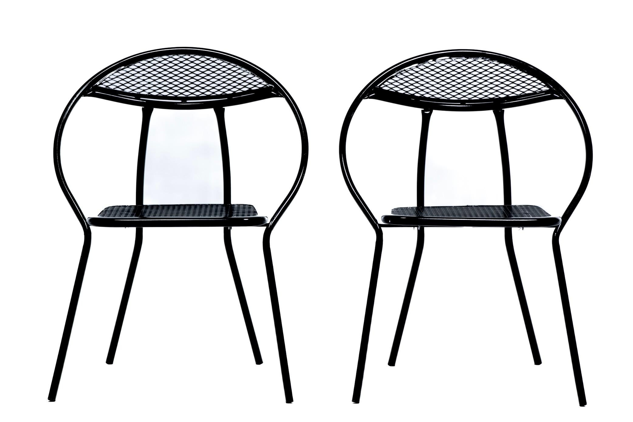 Mid-Century moderno Sedie pieghevoli da patio in metallo e rete nera da esterno del Mid Century Modern di Rid-Jid in vendita
