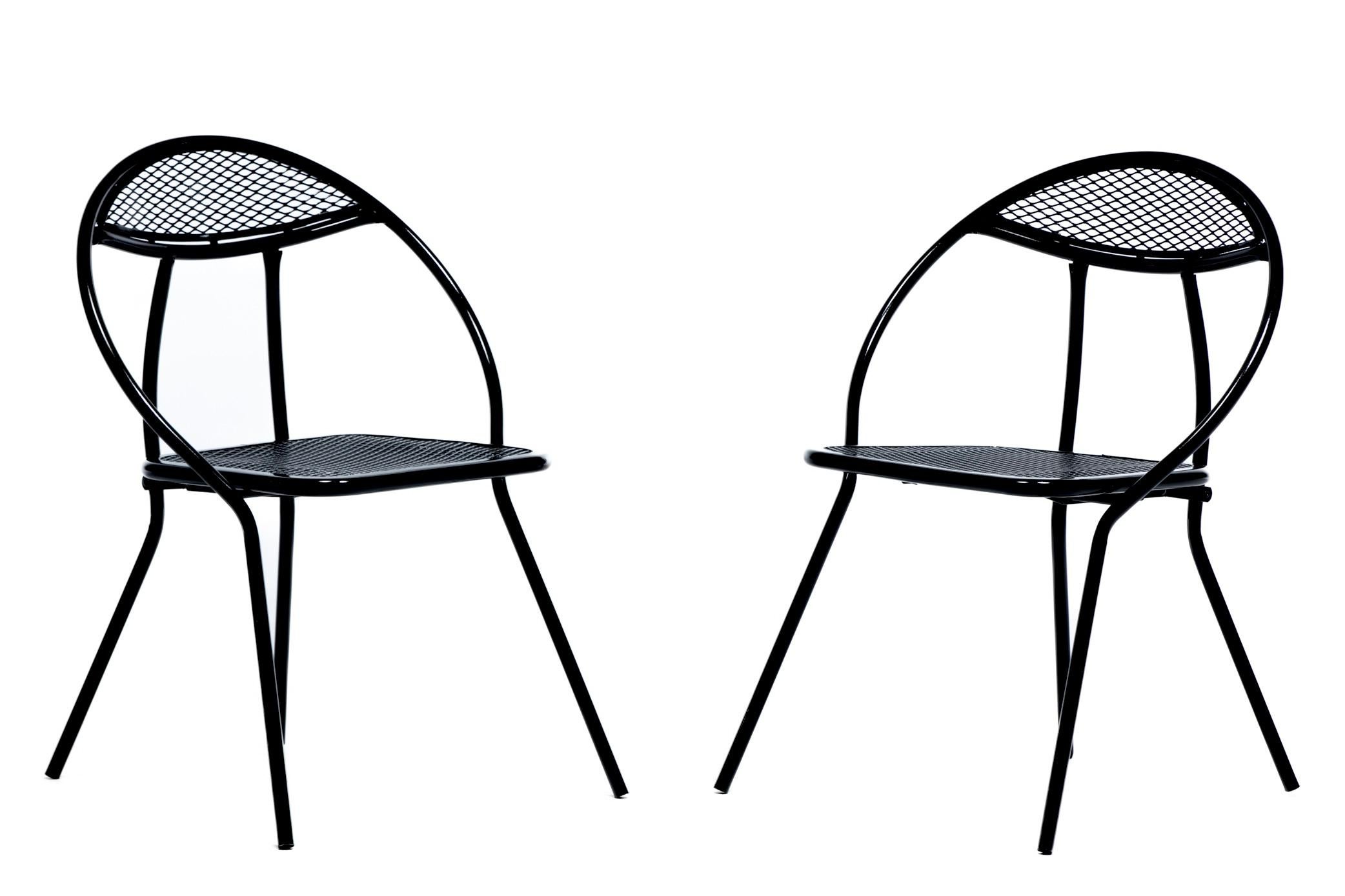 Americano Sedie pieghevoli da patio in metallo e rete nera da esterno del Mid Century Modern di Rid-Jid in vendita