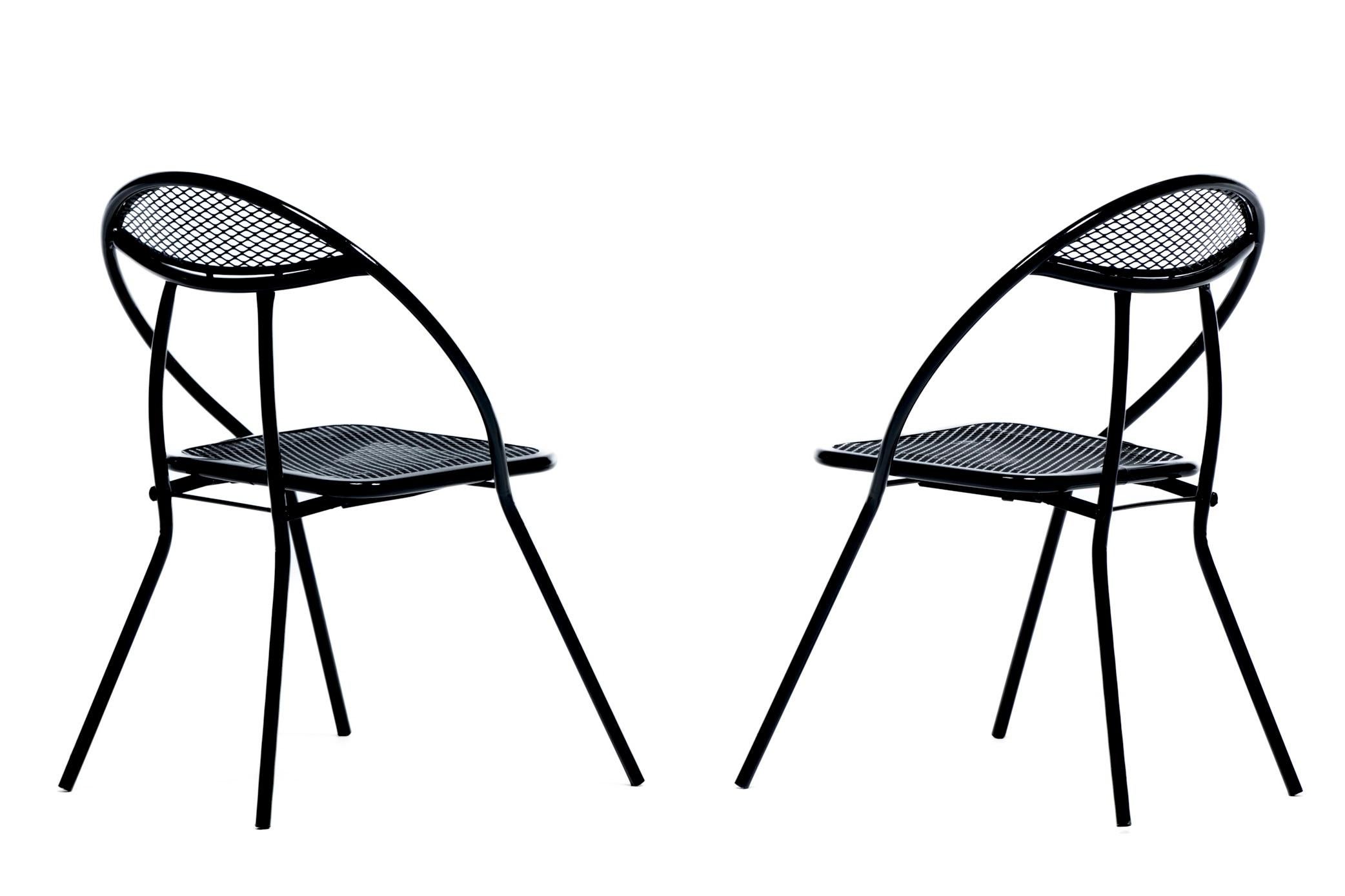 Metà XX secolo Sedie pieghevoli da patio in metallo e rete nera da esterno del Mid Century Modern di Rid-Jid in vendita