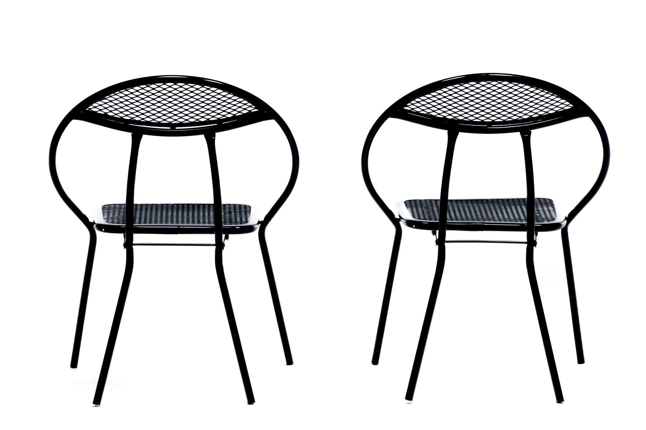 Metallo Sedie pieghevoli da patio in metallo e rete nera da esterno del Mid Century Modern di Rid-Jid in vendita