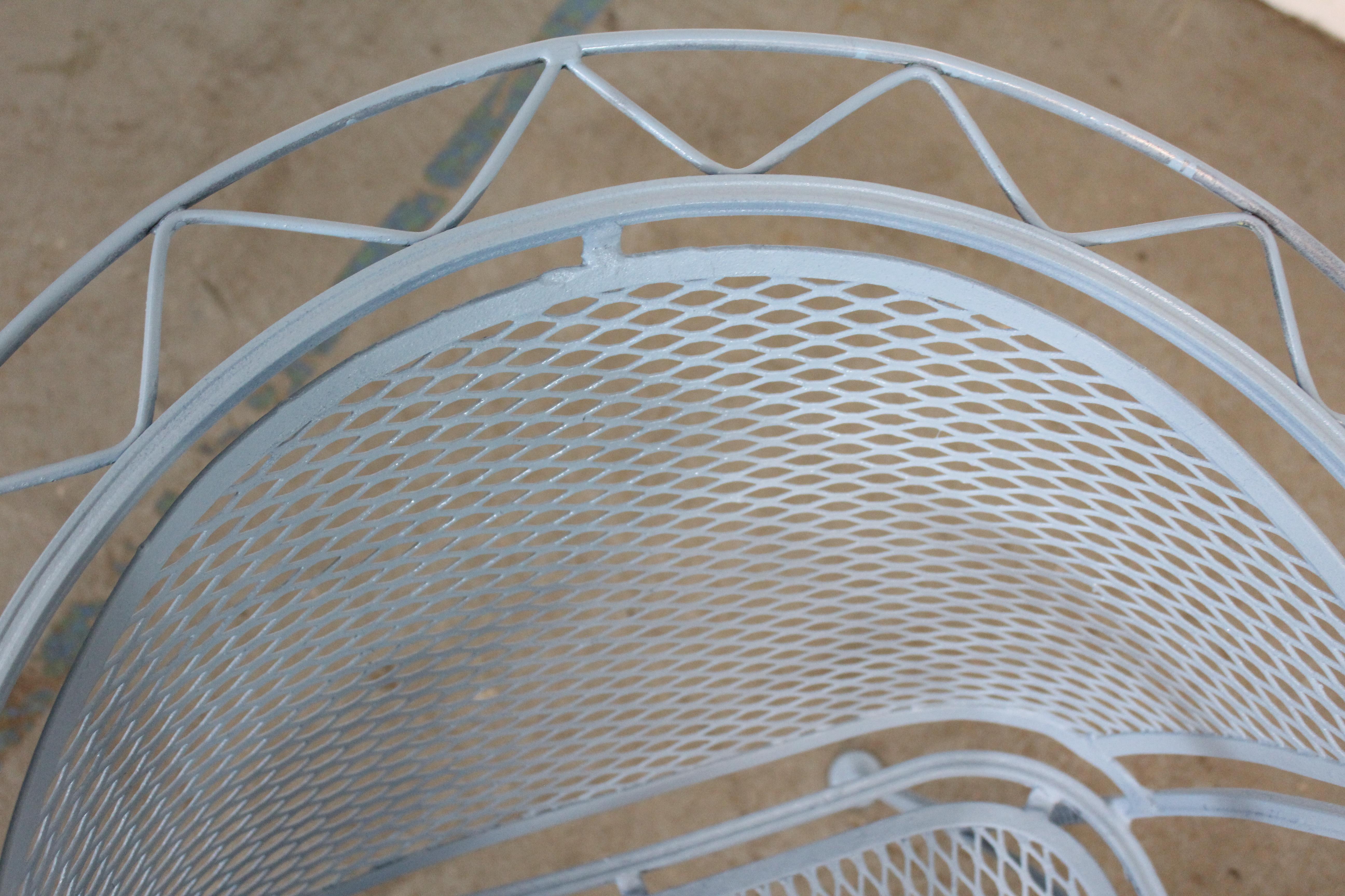 Mid-Century Modern Outdoor Iron Table Set with Curved Back Bench and 2 Chairs 6