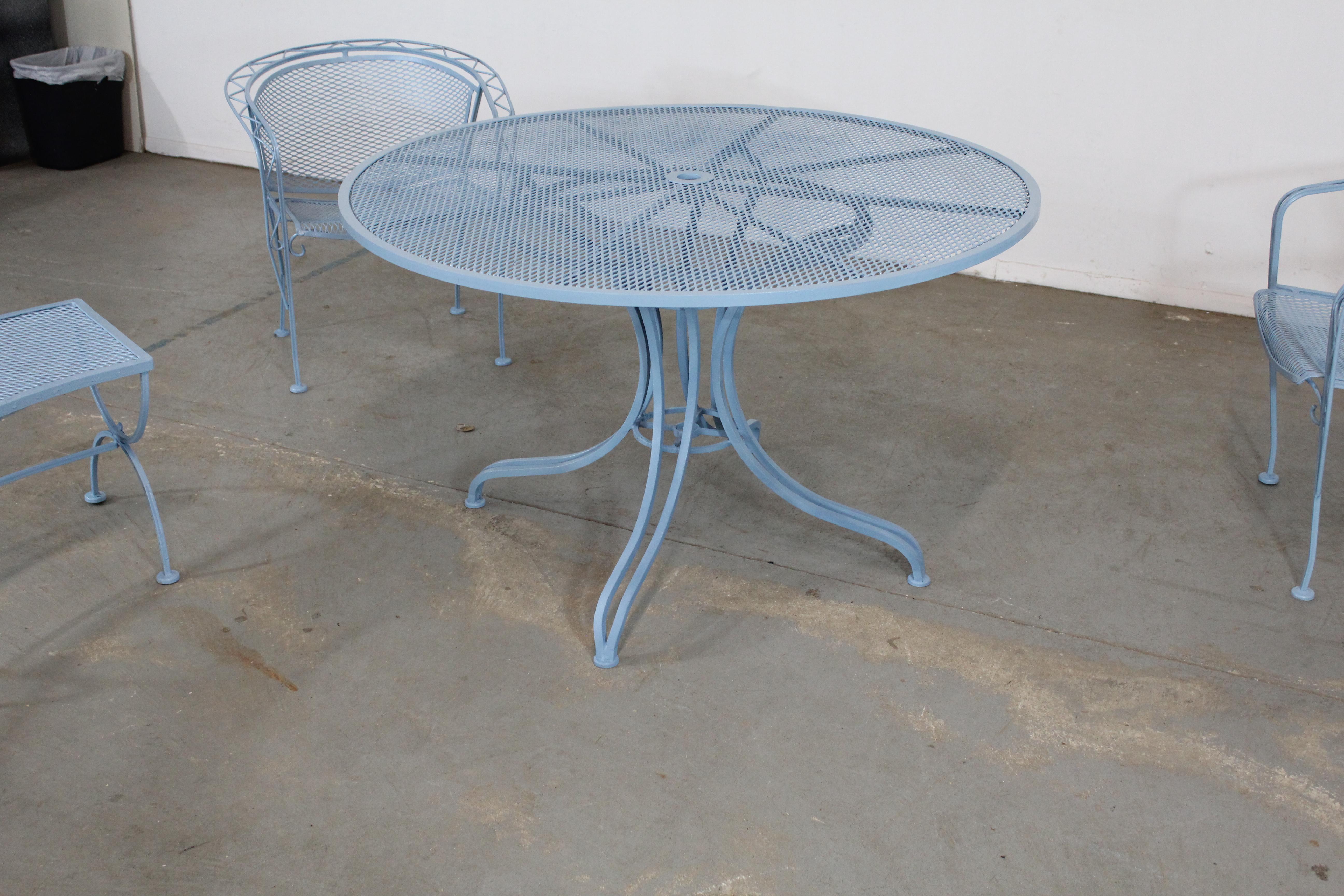 Mid-Century Modern Outdoor Iron Table Set with Curved Back Bench and 2 Chairs 10