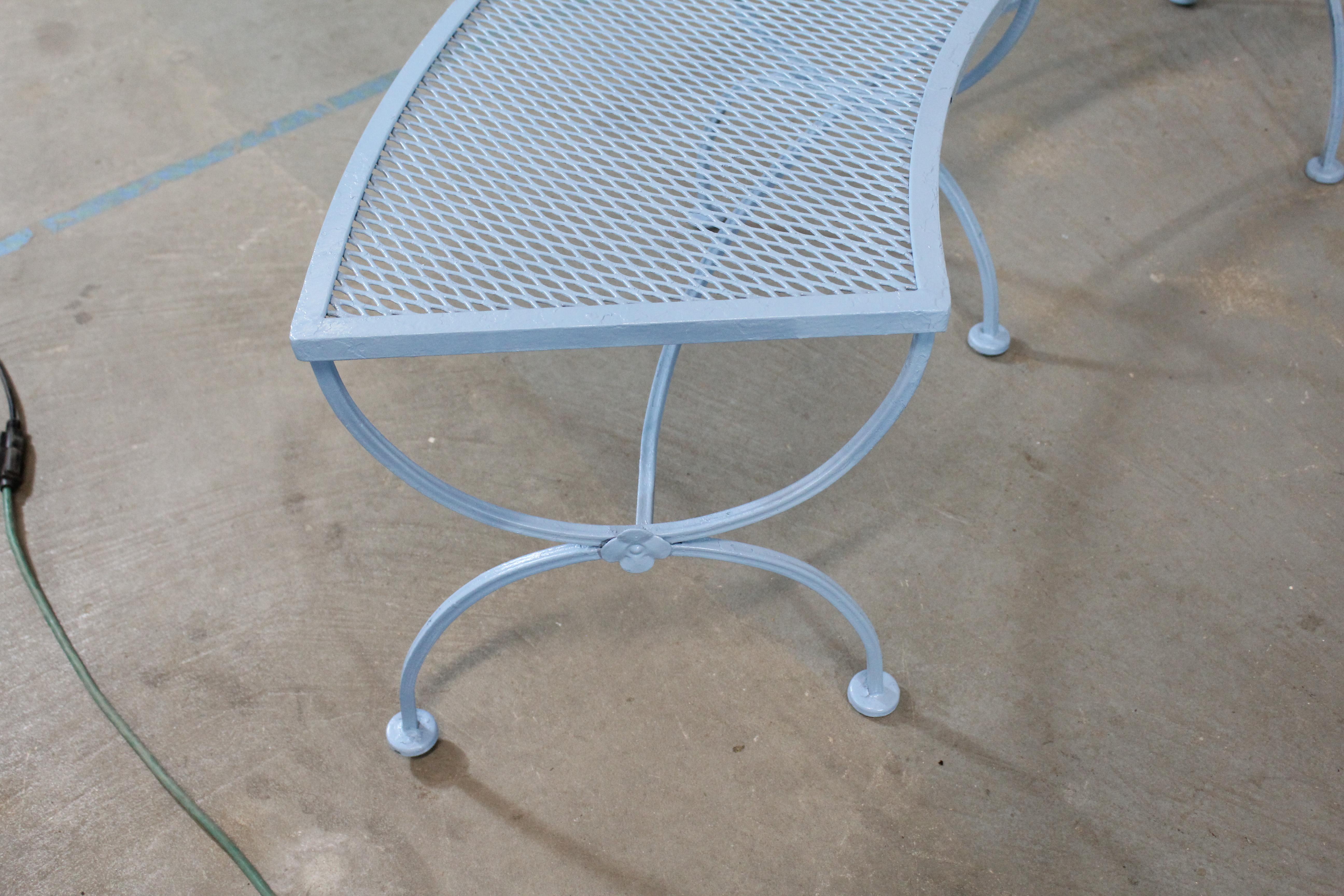 Mid-Century Modern Outdoor Iron Table Set with Curved Back Bench and 2 Chairs 11