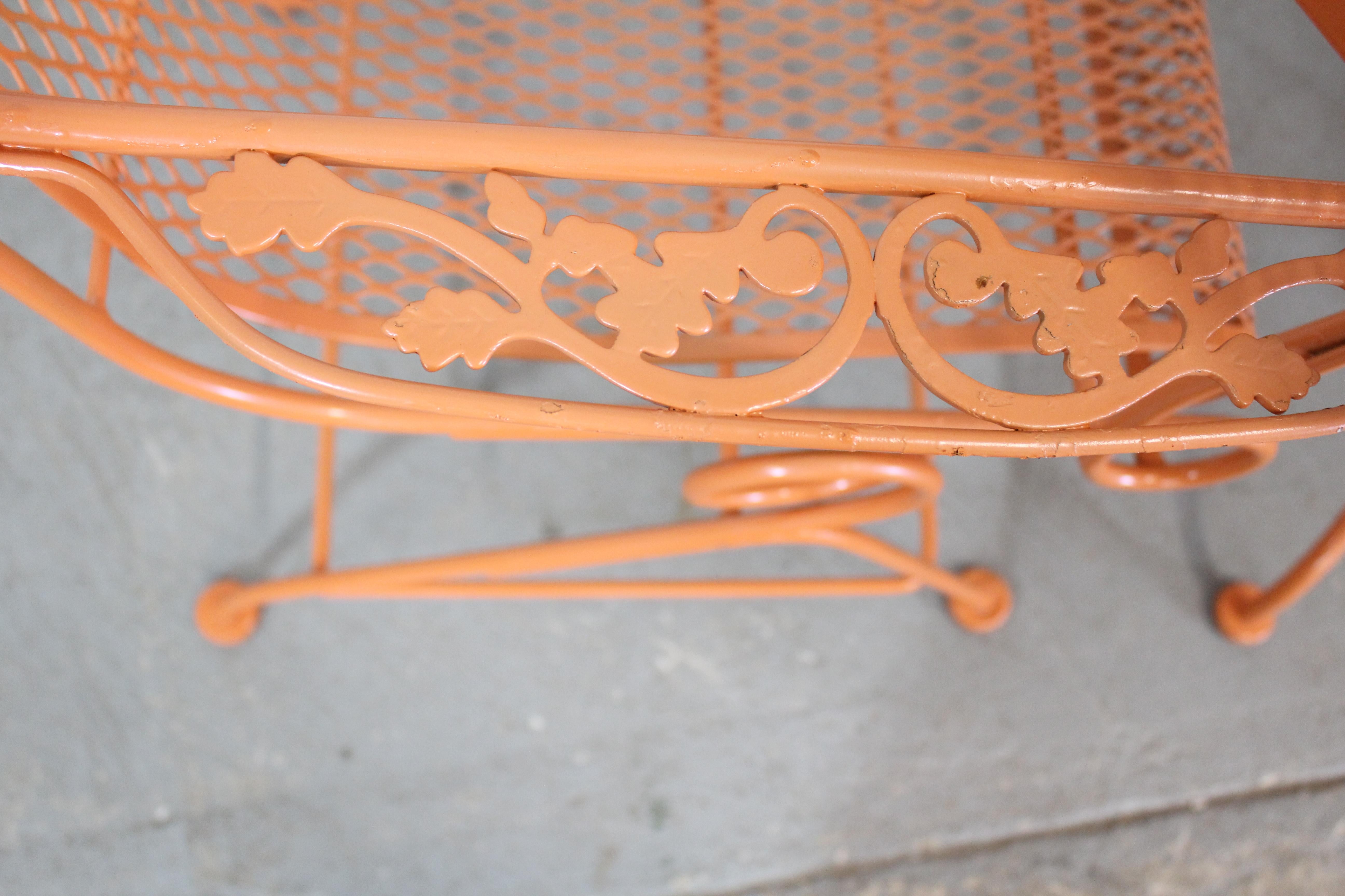 Mid-Century Modern Outdoor Woodard Table and 4 Springer Chairs in Atomic Orange 4