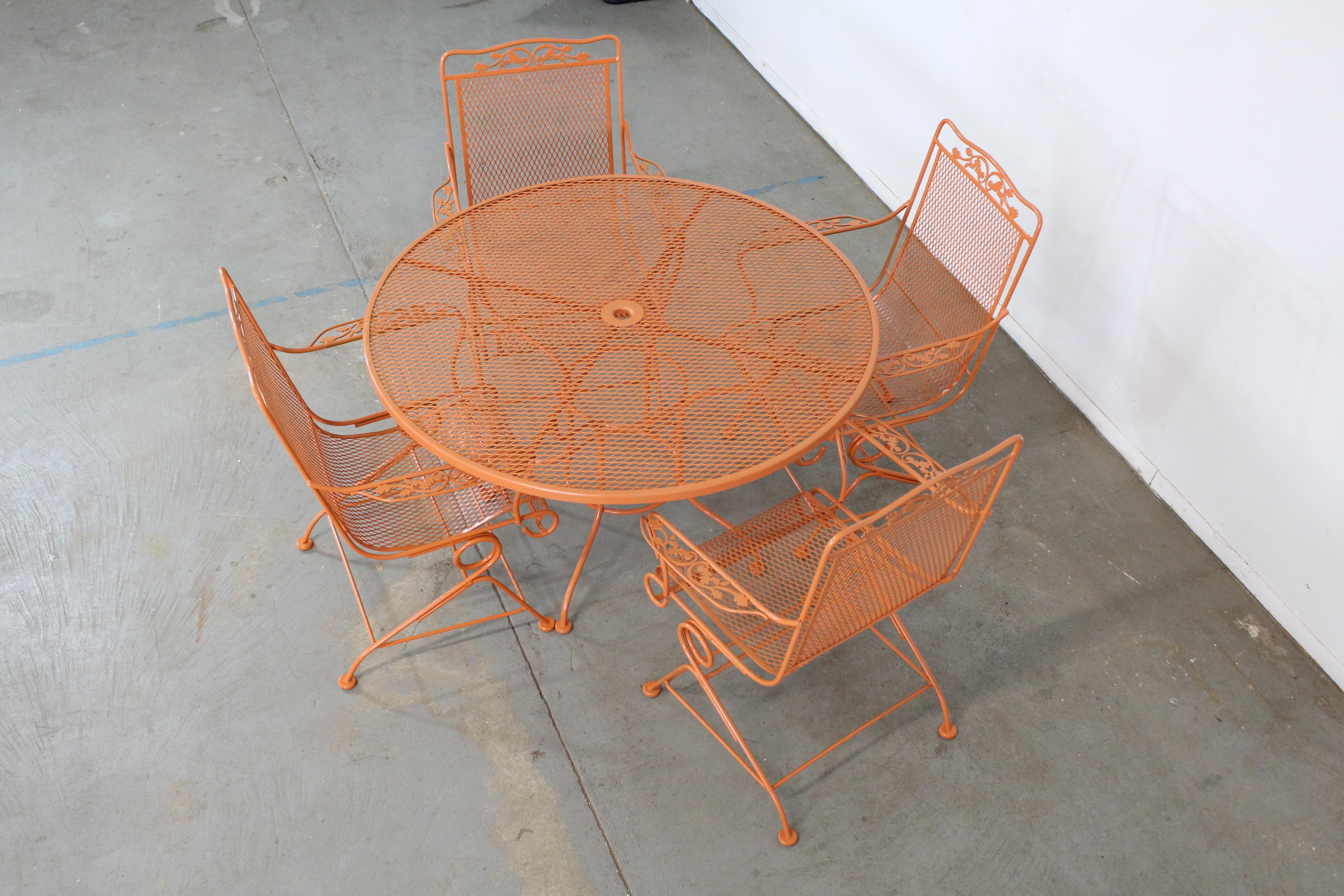 20th Century Mid-Century Modern Outdoor Woodard Table and 4 Springer Chairs in Atomic Orange