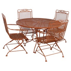 Mid-Century Modern Outdoor Woodard Table and 4 Springer Chairs in Atomic Orange
