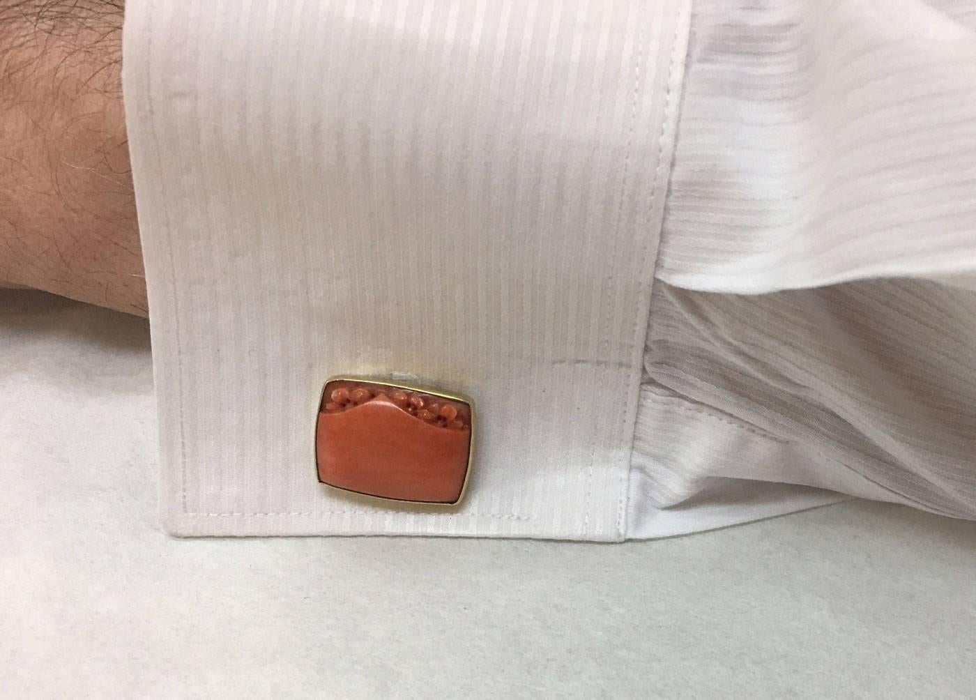 Modernist Mid Century Modern Outstanding Mad Men Coral Gold Cufflinks For Sale