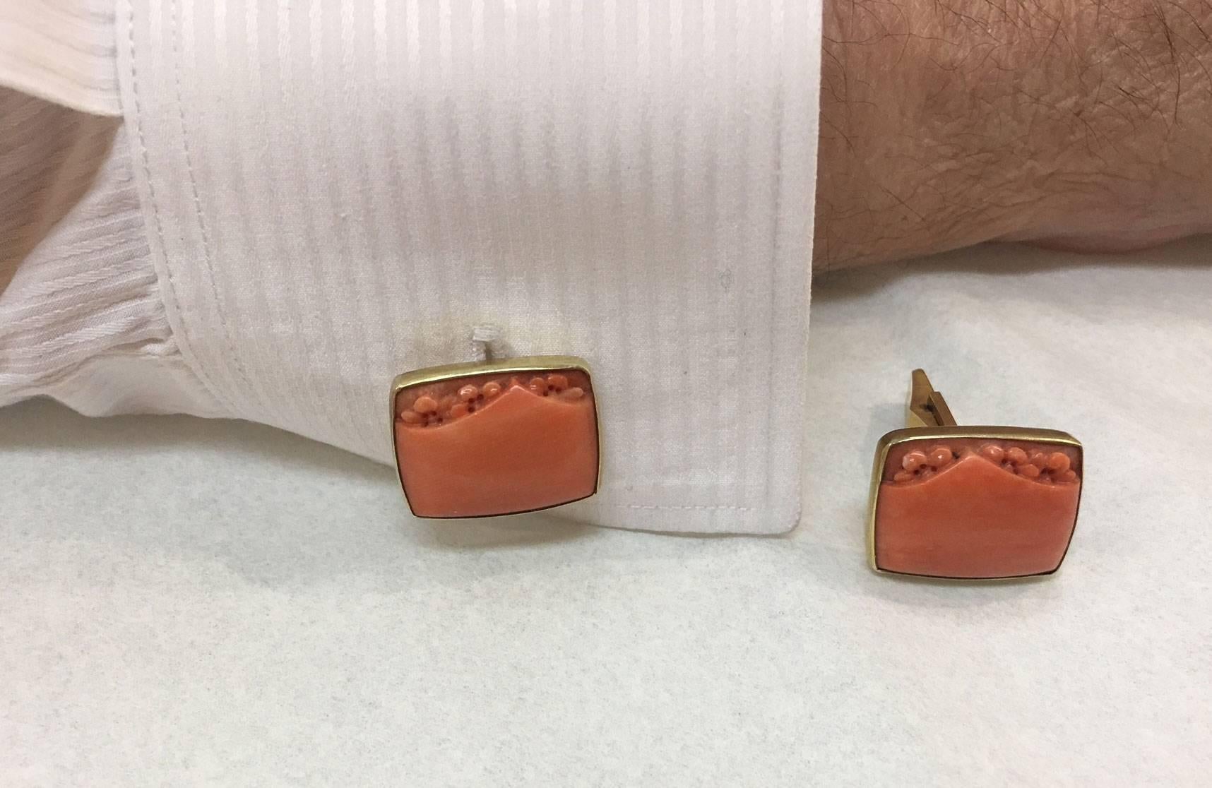 Mid Century Modern Outstanding Mad Men Coral Gold Cufflinks In Excellent Condition For Sale In Montreal, QC