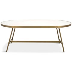 Mid-Century Modern Oval Brushed Brass Coffee Table with Vanilla Concrete Top