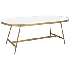 Mid-Century Modern Oval Brushed Brass Coffee Table with Vanilla Concrete Top