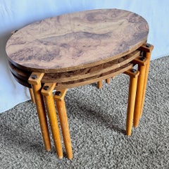 Mid Century Modern Oval Burlwood Laminate Nesting Tables