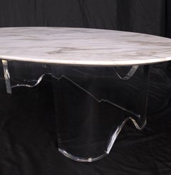 Mid-Century Modern Oval Carrara Marble Top Organic Lucite Base Coffee Table