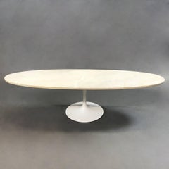 Mid-Century Modern Oval Carrara Marble Tulip Base Coffee Table