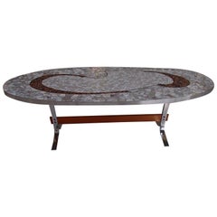 Mid-Century Modern Oval Chrome and Mosaic Low Table