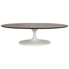 Mid-Century Modern Oval Coffee Table Formica Wood Top Tulip Saarinen Style 1960s