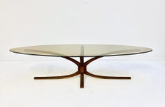 Mid-Century Modern Oval Coffee Table, Glass and Bronze by Michel Mangematin