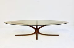 Mid-Century  Oval Coffee Table, Glass and Bronze attributed to Michel Mangematin