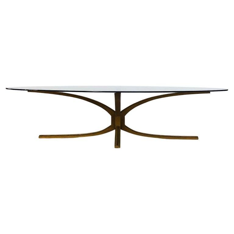 Mid-Century  Oval Coffee Table, Glass and Bronze attributed to Michel Mangematin For Sale 2