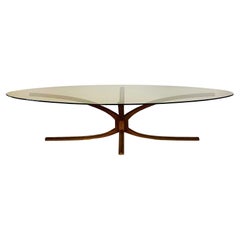 Mid-Century  Oval Coffee Table, Glass and Bronze attributed to Michel Mangematin
