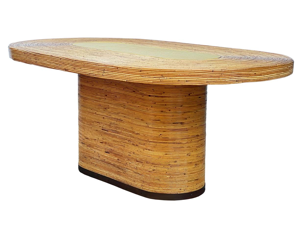 American Mid-Century Modern Oval Dining Table in Bamboo & Brass For Sale