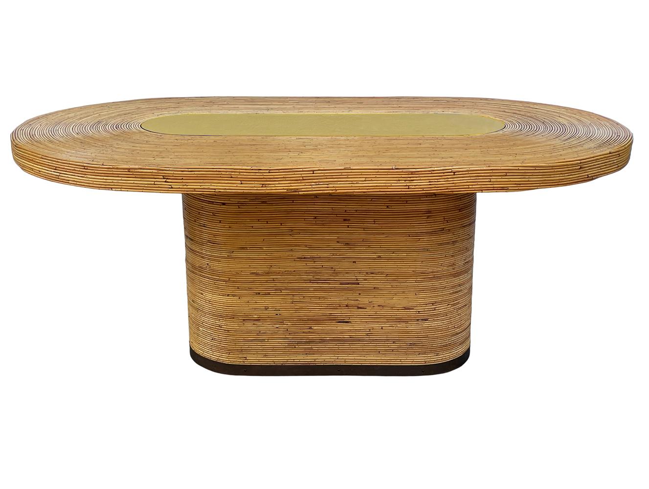 Mid-20th Century Mid-Century Modern Oval Dining Table in Bamboo & Brass For Sale