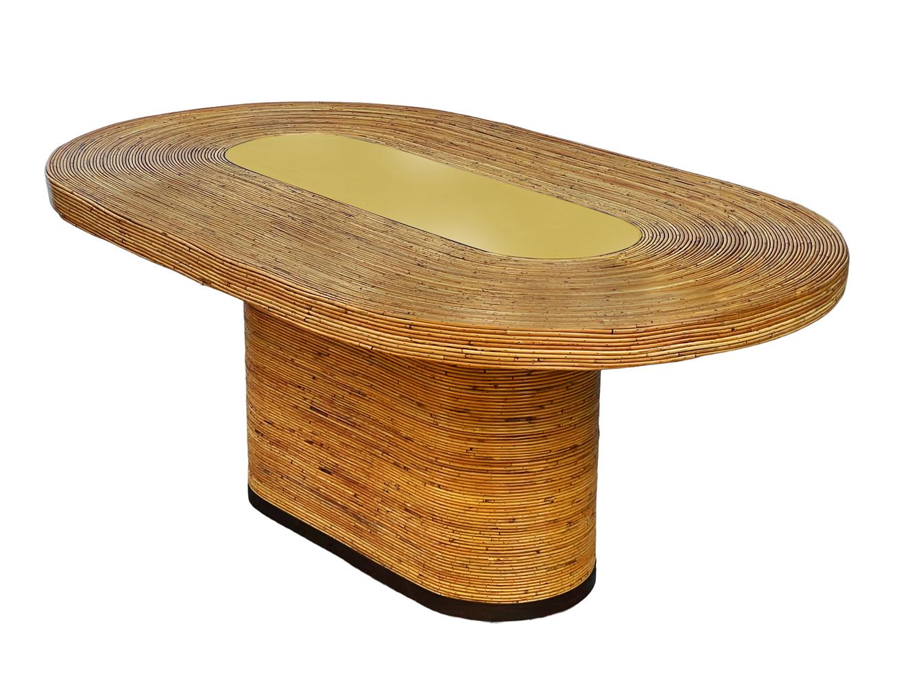 Mid-Century Modern Oval Dining Table in Bamboo & Brass For Sale 1