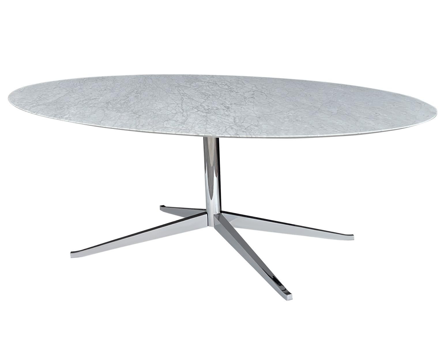 Chrome Mid-Century Modern Oval Dining Table or Desk by Florence Knoll in Carrara Marble For Sale