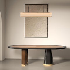 Mid-Century Modern Oval Dining Table Wood Marquetry Three Geometric Legs