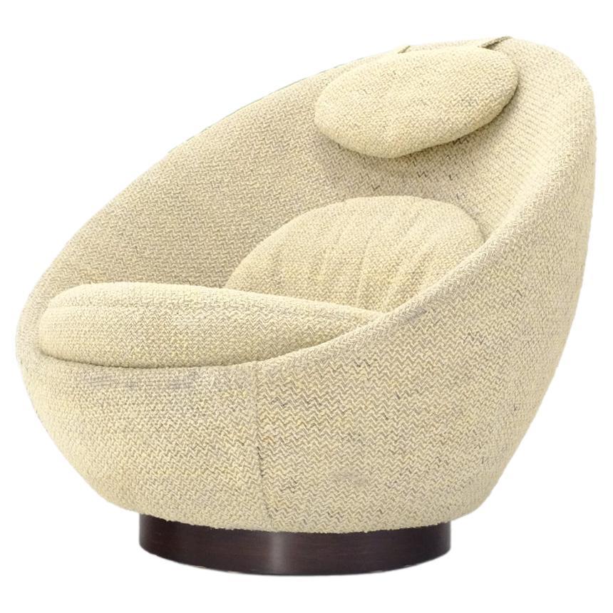 Mid-Century Modern Oval Egg Shape Pod Chair w/ Adjustable Head Rest on Band Base For Sale