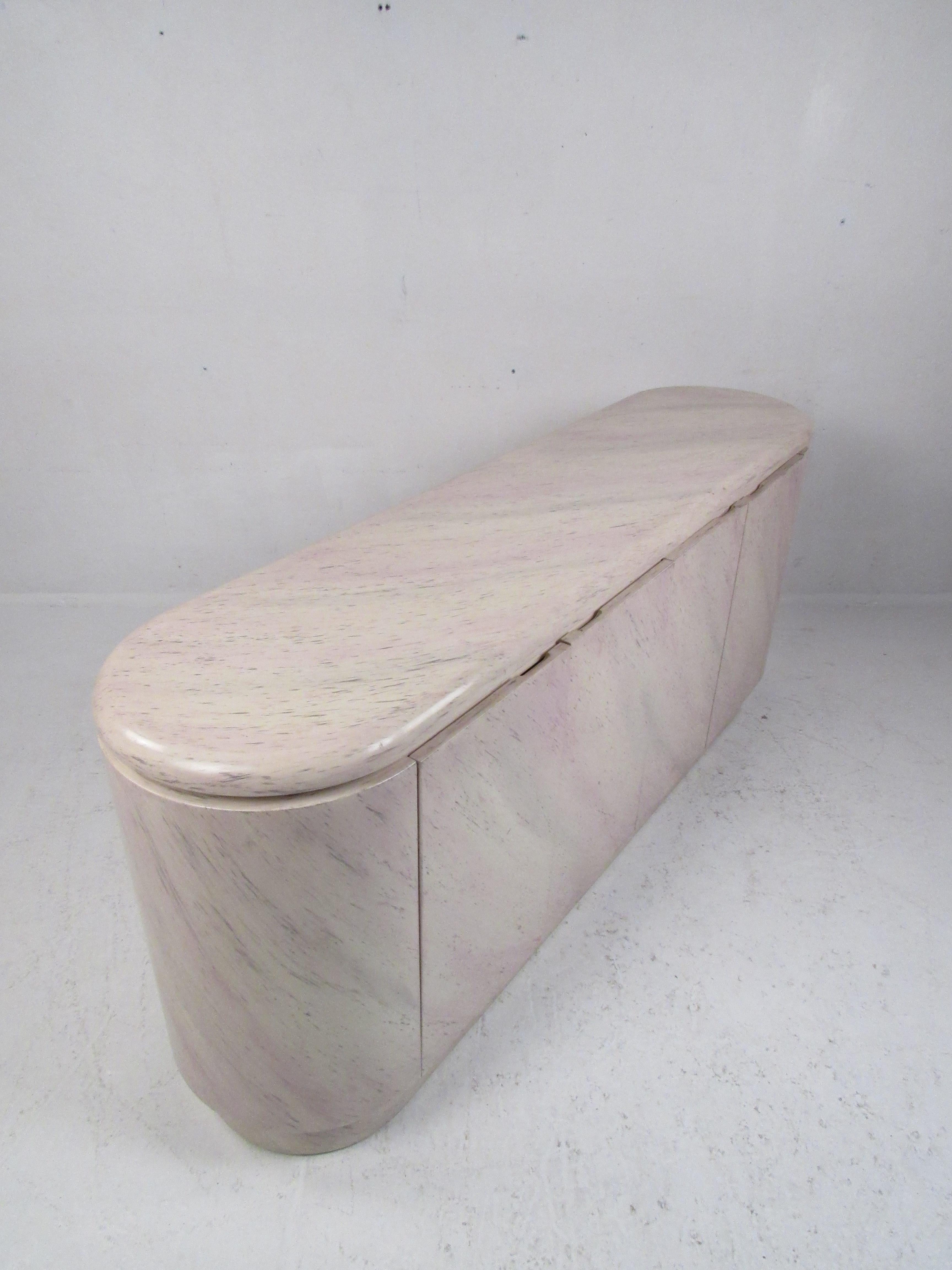 Mid-Century Modern Oval Faux Marble Credenza In Good Condition For Sale In Brooklyn, NY
